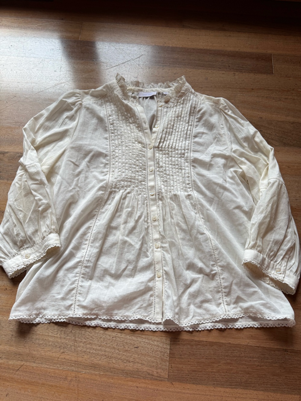 Little Moon Cream Ruffled Lace-Trim Blouse